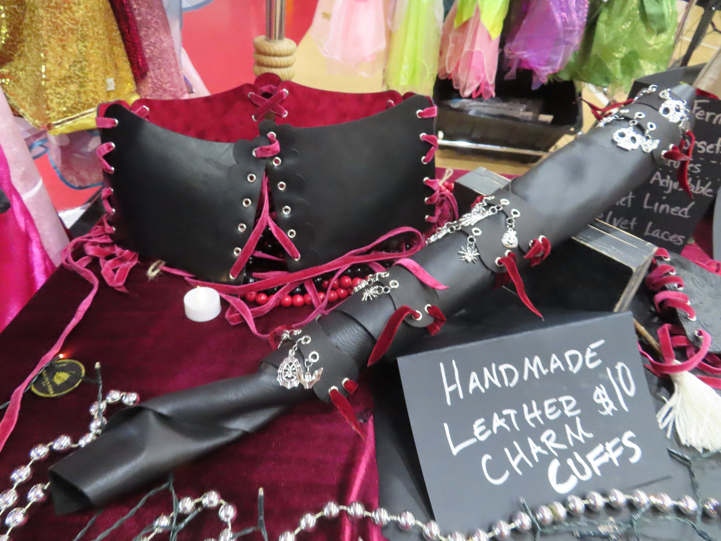 Black Leather Corset 6 Panel Red Velvet Lined Gothic Steampunk Waist Cincher Handmade Renaissance Festival Costume Top